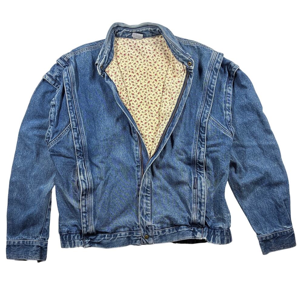 Vintage Jordache Jean Jacket Womens Large Paisley Lined Denim 90s Hong Kong